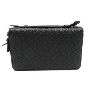 Gucci Black Long Leather Micro Gg Travel Double Zip Wallet Purse Handbags New
